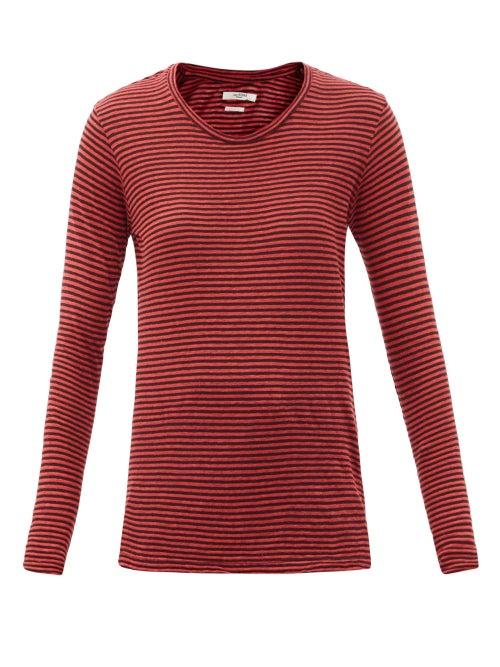Matchesfashion.com Isabel Marant Toile - Kaaron Striped Linen-blend Long-sleeved T-shirt - Womens - Red