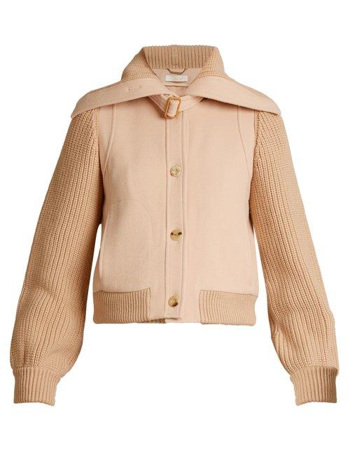 Matchesfashion.com Chlo - Contrast Knit Sleeve Wool Twill Jacket - Womens - Light Pink