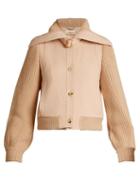 Matchesfashion.com Chlo - Contrast Knit Sleeve Wool Twill Jacket - Womens - Light Pink