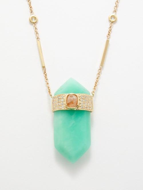 Jacquie Aiche - Diamond, Chrysoprase & 14kt Gold Necklace - Womens - Green Multi
