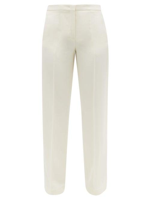 Matchesfashion.com Jil Sander - Buttoned Cuff Virgin Wool Wide Leg Trousers - Womens - Ivory