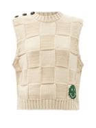 Ladies Rtw Ganni - Sleeveless Checkerboard-knit Cotton-blend Sweater - Womens - Beige