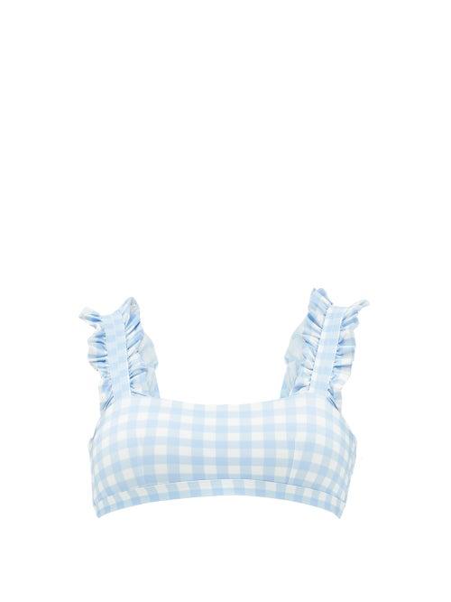 Matchesfashion.com Ephemera - Ruffle Gingham Bikini Top - Womens - Blue Print