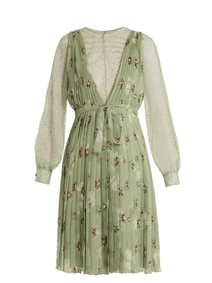 Valentino Floral-print Lace-trimmed Silk-chiffon Dress