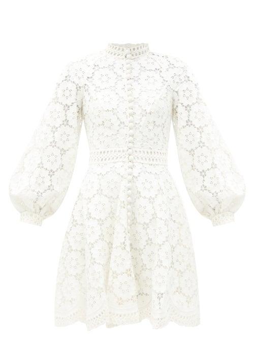 Matchesfashion.com Zimmermann - Bells Linen-blend Guipure-lace Mini Dress - Womens - Ivory