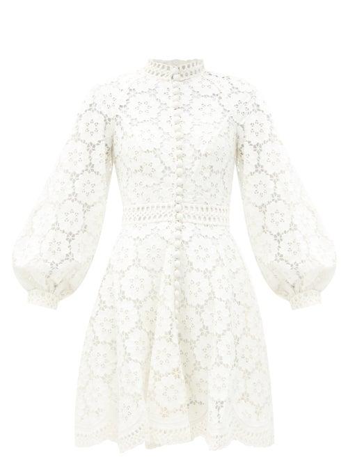 Matchesfashion.com Zimmermann - Bells Linen-blend Guipure-lace Mini Dress - Womens - Ivory