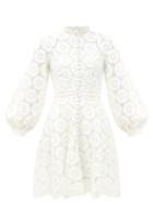 Matchesfashion.com Zimmermann - Bells Linen-blend Guipure-lace Mini Dress - Womens - Ivory