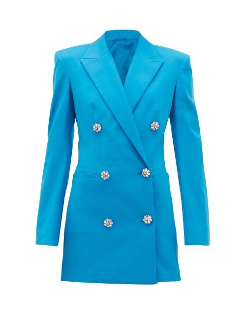 Matchesfashion.com The Attico - Crystal-button Cotton-blend Blazer Dress - Womens - Blue