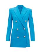 Matchesfashion.com The Attico - Crystal-button Cotton-blend Blazer Dress - Womens - Blue