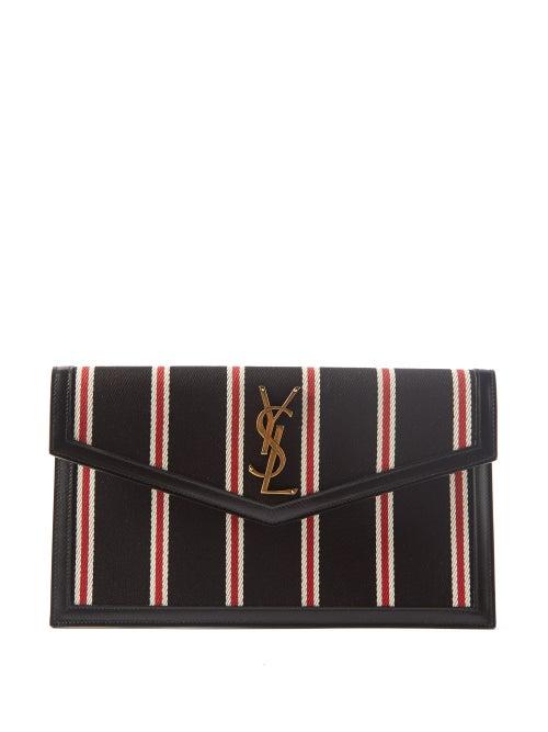 Saint Laurent - Uptown Ysl-plaque Striped-twill Pouch - Womens - Black Red