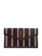 Saint Laurent - Uptown Ysl-plaque Striped-twill Pouch - Womens - Black Red