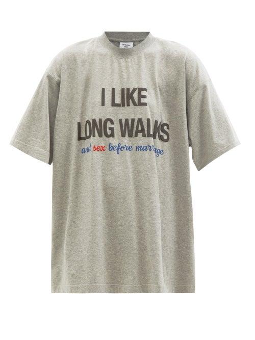 Ladies Rtw Vetements - I Like Long Walks-print Oversized Cotton T-shirt - Womens - Grey