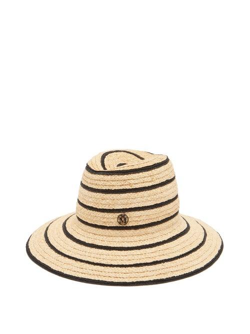 Matchesfashion.com Maison Michel - Kate Striped Straw Fedora Hat - Womens - Black White