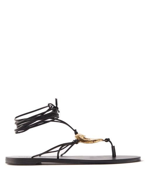 Saint Laurent - Gia Ankle-tie Leather Sandals - Womens - Black