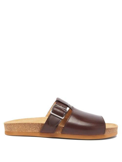Matchesfashion.com A.p.c. - Gabriel Leather Slides - Mens - Dark Brown