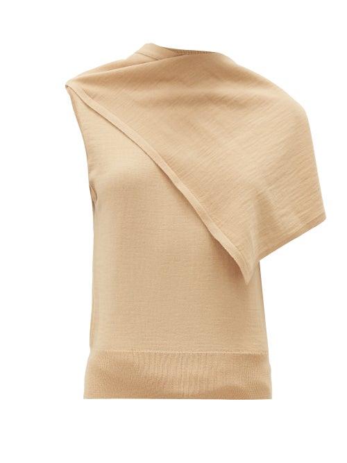 Matchesfashion.com Lemaire - Draped-panel Merino Wool-blend Jersey Top - Womens - Beige