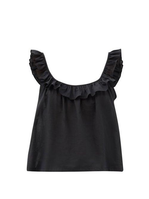 Matchesfashion.com Loup Charmant - Tula Ruffled Organic-cotton Top - Womens - Black