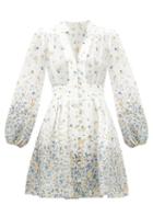 Matchesfashion.com Zimmermann - Carnaby Floral-print V-neck Linen Mini Dress - Womens - Blue Print
