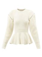 Alexander Mcqueen - Shoulder-zip Peplum Ribbed Wool Sweater - Womens - Ivory