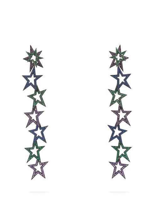 Matchesfashion.com Lynn Ban - Staggered Stardust Tsavorite & Rhodium Earrings - Womens - Green