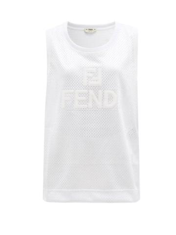Ladies Activewear Fendi - Logo Mesh-jersey Tank Top - Womens - White