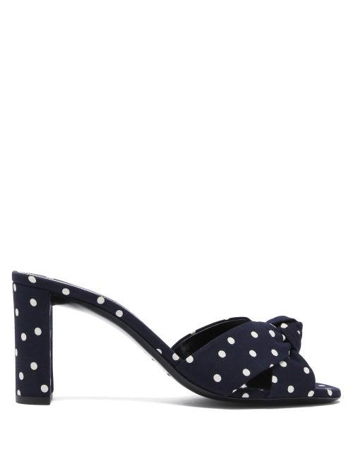Matchesfashion.com Saint Laurent - Bianca Knotted Polka-dot Twill Mule Sandals - Womens - Navy Multi