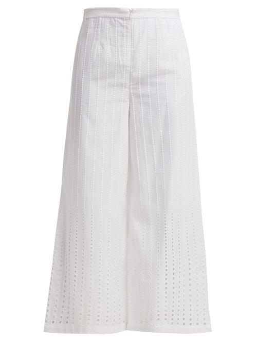 Matchesfashion.com Le Sirenuse, Positano - Natalie Stripe Embroidered Twill Trousers - Womens - White