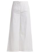 Matchesfashion.com Le Sirenuse, Positano - Natalie Stripe Embroidered Twill Trousers - Womens - White