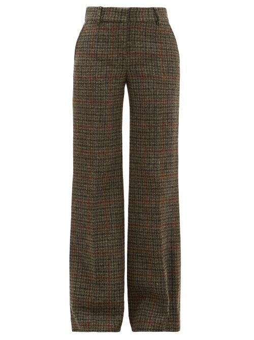 Matchesfashion.com Bella Freud - David Checked Wool Tweed Wide Leg Trousers - Womens - Brown Multi