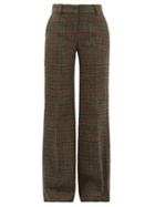Matchesfashion.com Bella Freud - David Checked Wool Tweed Wide Leg Trousers - Womens - Brown Multi