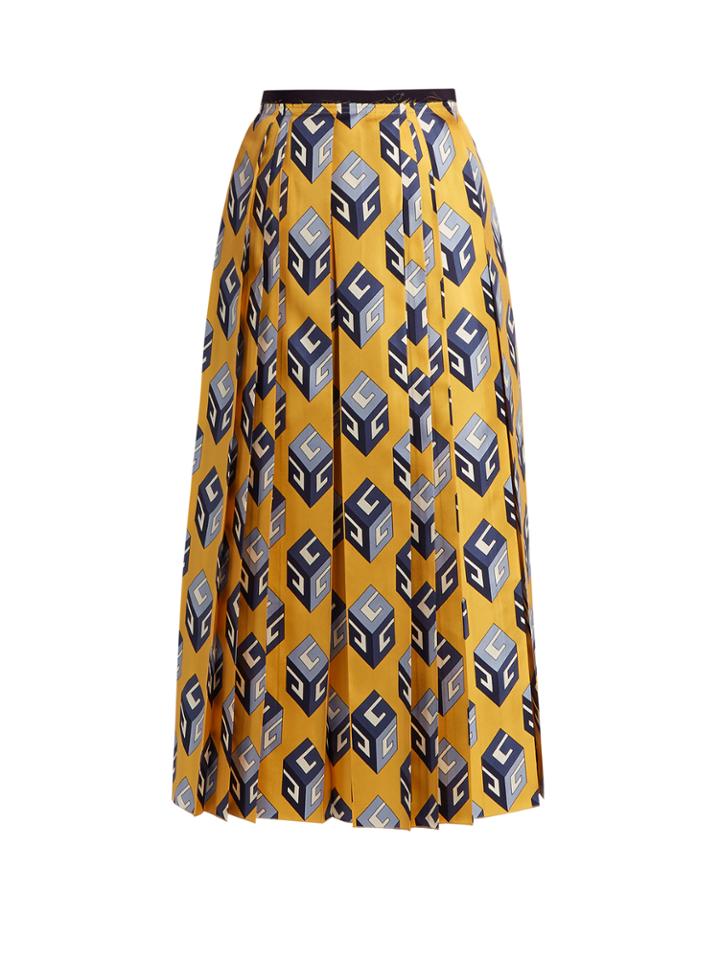 Gucci Gg Wallpaper-print Pleated Silk Midi Skirt