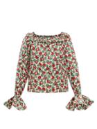 Agua By Agua Bendita - Pina Botanical-print Ruffled Poplin Top - Womens - Red Print