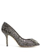 Matchesfashion.com Dolce & Gabbana - Bellucci Crystal Embellished Lace Pumps - Womens - Dark Grey