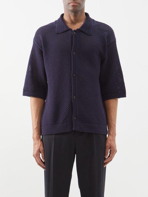 Le17septembre Homme - Cotton Crochet-knit Shirt - Mens - Navy
