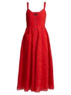 Matchesfashion.com Saloni - Fara Broderie Anglaise Cotton Midi Dress - Womens - Red