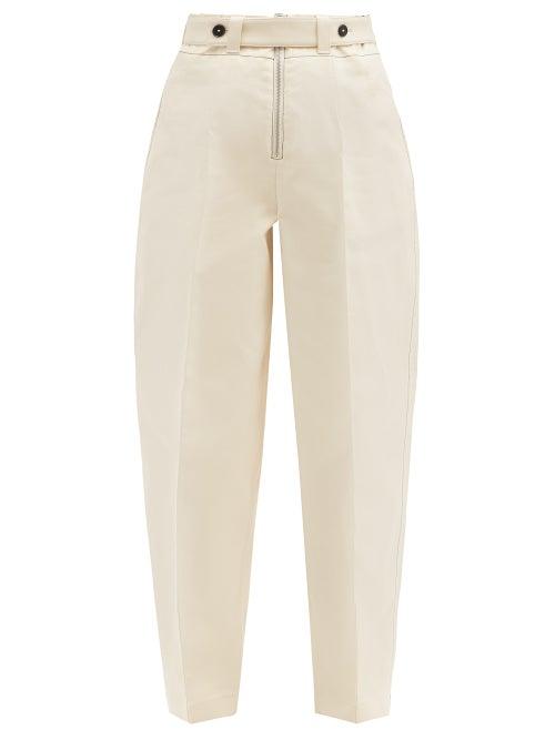 Matchesfashion.com Jil Sander - High-rise Topstitched Cotton Trousers - Womens - Cream