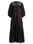 Love Binetti Lace-panelled Striped-jacquard Cotton Dress