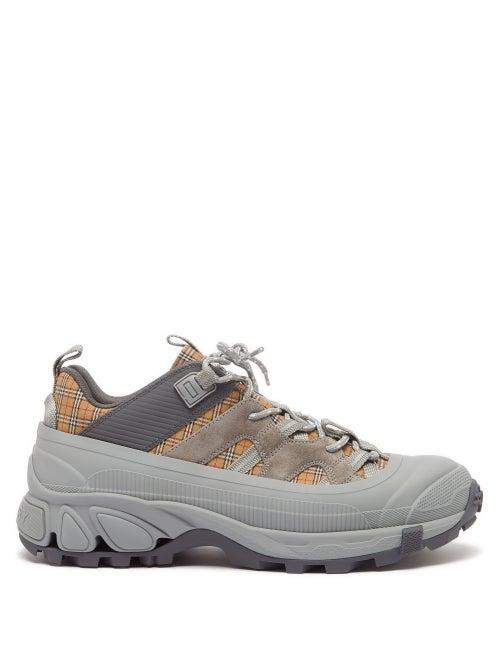 Burberry - Arthur Vintage-check And Suede Trainers - Mens - Grey Multi