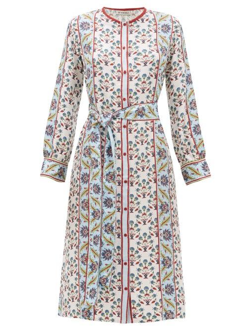 Matchesfashion.com D'ascoli - Smyrna Thistle Print Silk Faille Shirtdress - Womens - White