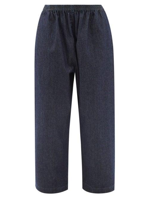 Ladies Rtw Eskandar - Elasticated-waist Cropped Wide-leg Jeans - Womens - Denim