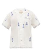 Harago - Embroidered Cotton Short-sleeved Shirt - Mens - White Multi