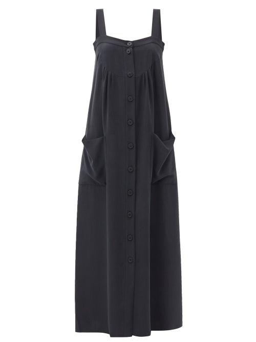 Matchesfashion.com Raey - Washed Slubbed Silk Pinafore Dress - Womens - Black