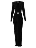 Matchesfashion.com Alexandre Vauthier - Plunge Neck Buckled Velvet Wrap Dress - Womens - Black