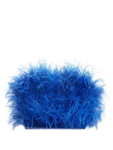 Matchesfashion.com The Attico - Faux Pearl Trimmed Ostrich Feather Top - Womens - Blue