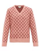 Matchesfashion.com Gucci - Gg Monogram Felted-wool Blend V-neck Sweater - Mens - Pink