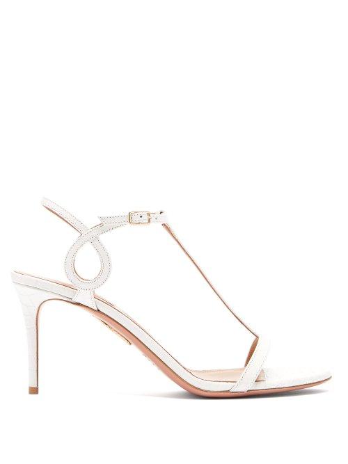 Matchesfashion.com Aquazzura - Almost Bare 75 Crocodile Embossed Leather Sandals - Womens - White