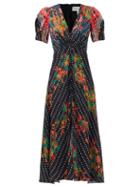 Matchesfashion.com Saloni - Lea Coral Blossom-print Silk-satin Dress - Womens - Black Multi
