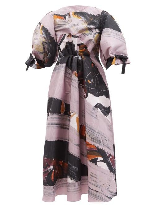 Roksanda - Eos Puff-sleeve Abstract-print Moir Dress - Womens - Purple Print