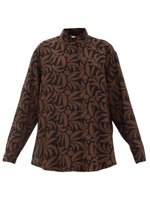 Matchesfashion.com Matteau - Palm-print Silk Shirt - Womens - Brown Print