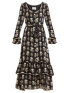 Matchesfashion.com Athena Procopiou - Floral Print Silk Dress - Womens - Black White